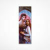Bookmark with detail from Blood Sanctuary Part One artwork showing Lio and Cassia standing in front of a stained glass window.