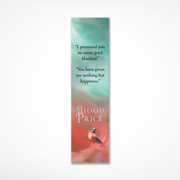Bookmark with detail from Blood Price artwork showing a bluebird. Please see product description for quote from book.